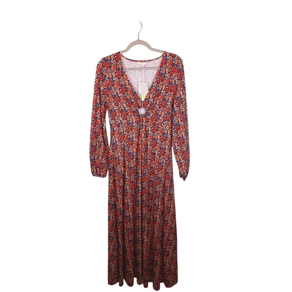 Boden NWT Floral Maxi Dress Womens 6R Poppy Print Cotton Tencel Pockets